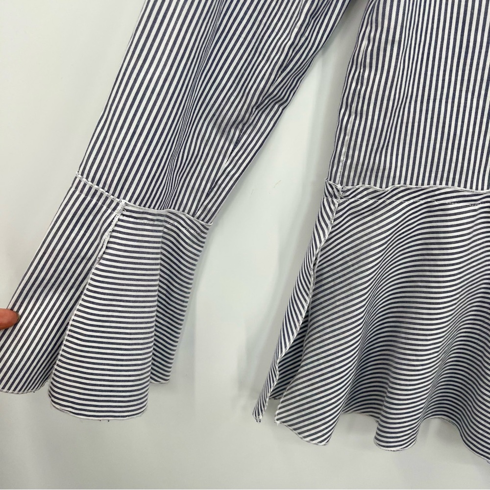 Theory Lexanda Cotton Striped Peplum Top Long Sleeve Ruffle Shirt Blouse Small - Picture 10 of 13